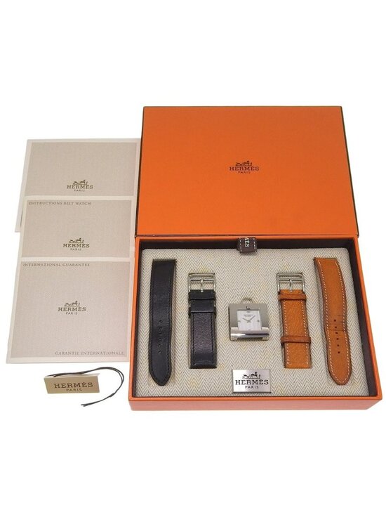 Hermes Stainless Steel Leather D Quartz Analog Display White Dial Watch main image 5